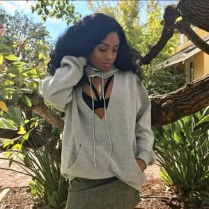 Emma & Sam Cutout Long Sleeve Hoodie Sweatshirt Gray Loungewear Women’s Size S